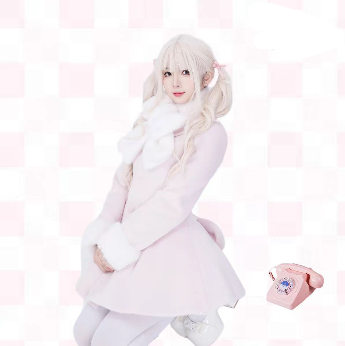 Lolita Coat Sweet Faux Fur Woolen Overcoat Autumn Winter Girls Outfit