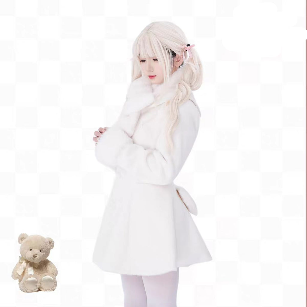 Lolita Coat Sweet Faux Fur Woolen Overcoat Autumn Winter Girls Outfit