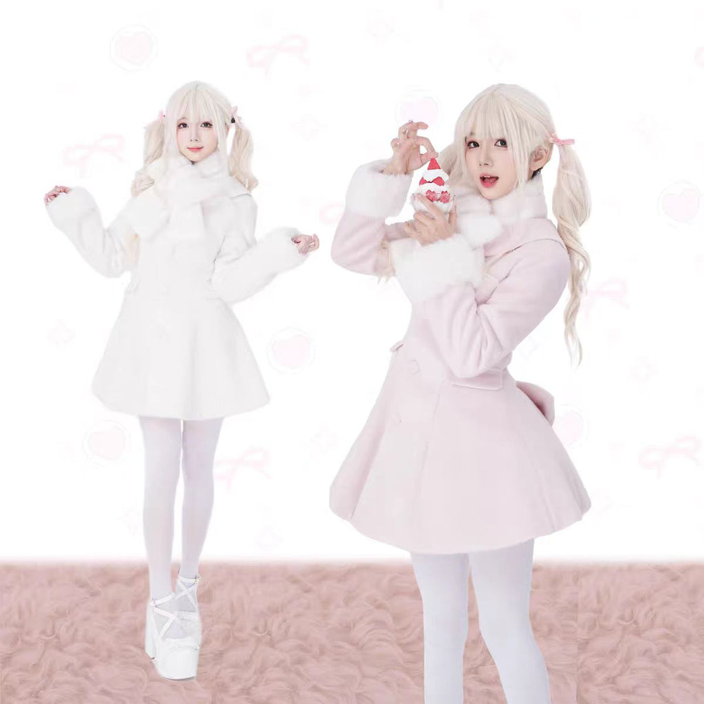 Lolita Coat Sweet Faux Fur Woolen Overcoat Autumn Winter Girls Outfit