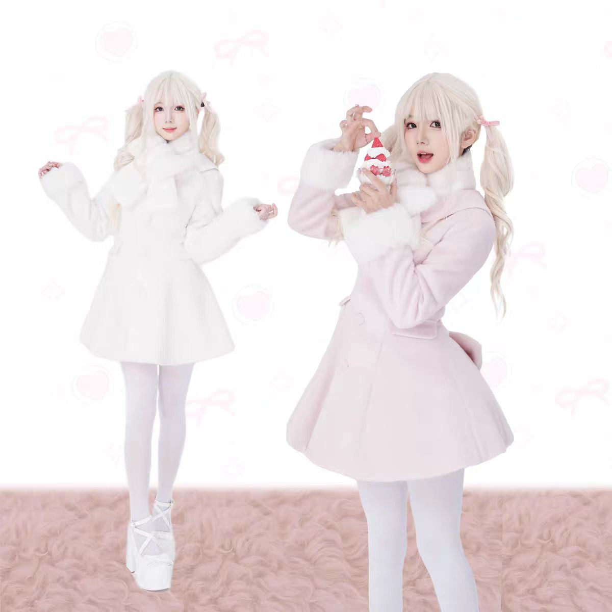 Lolita Coat Sweet Faux Fur Woolen Overcoat Autumn Winter Girls Outfit