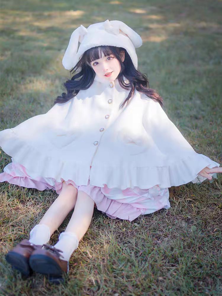 Lolita Coat Thick Warm Plush Fleece Capelet with Hooded Cloak for Women Winter