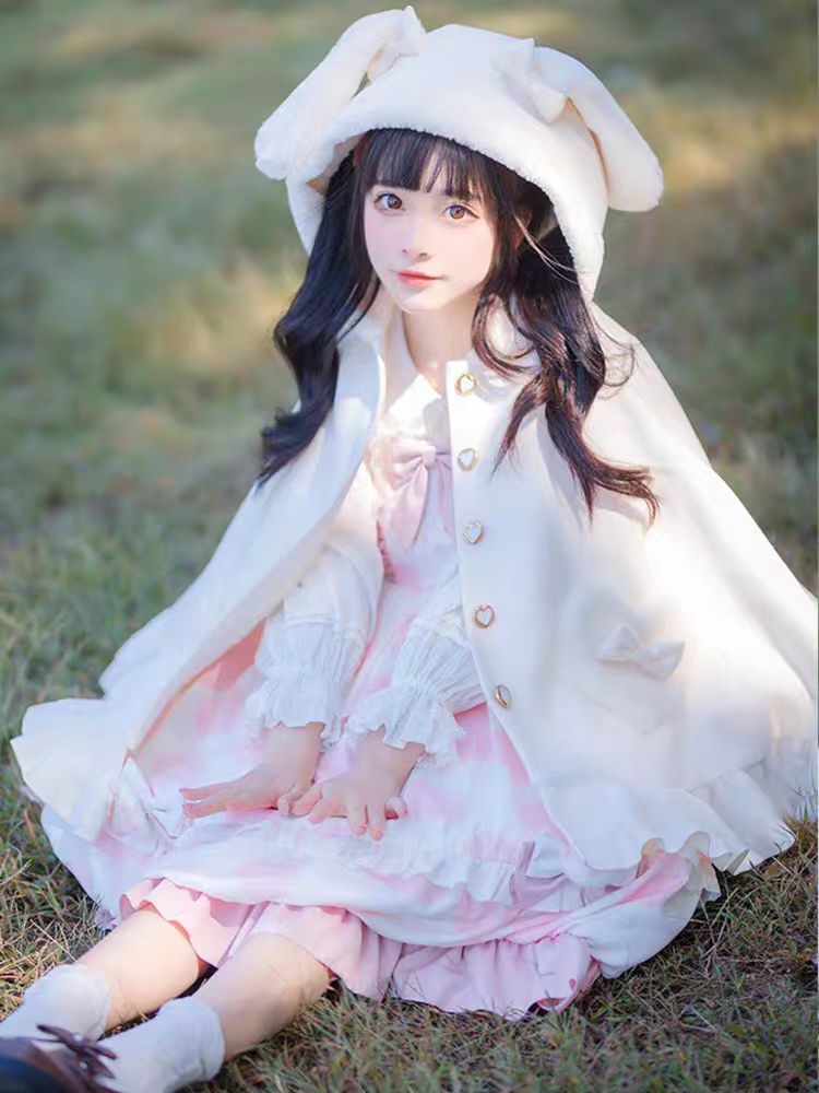 Lolita Coat Thick Warm Plush Fleece Capelet with Hooded Cloak for Women Winter