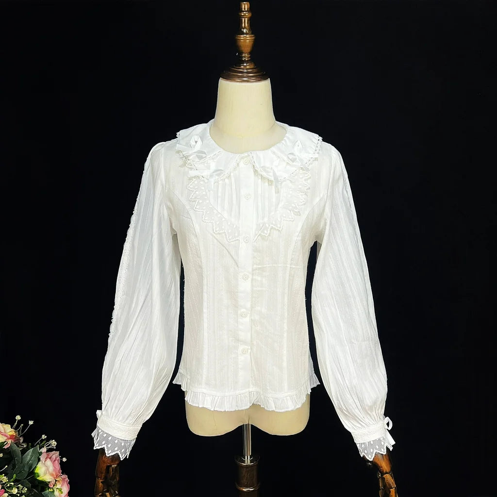 Lolita Coats Cotton Long sleeved Shirt Doll Collar Bow Sweet Inner Blouse