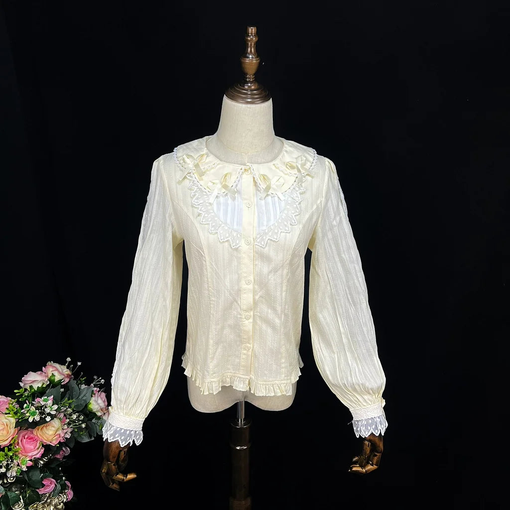 Lolita Coats Cotton Long sleeved Shirt Doll Collar Bow Sweet Inner Blouse
