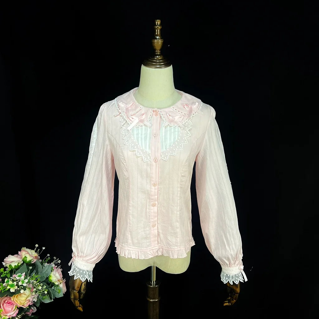 Lolita Coats Cotton Long sleeved Shirt Doll Collar Bow Sweet Inner Blouse