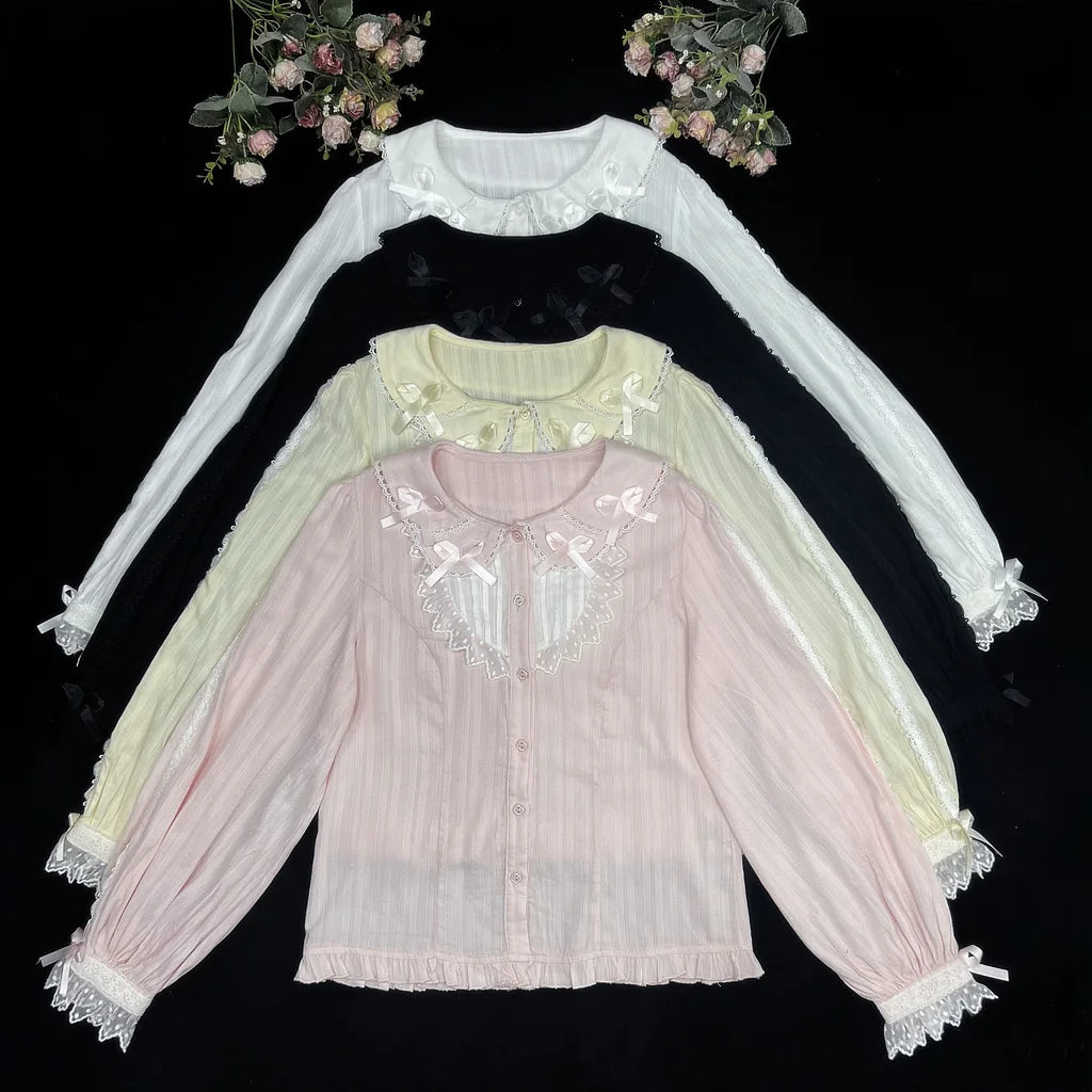 Lolita Coats Cotton Long sleeved Shirt Doll Collar Bow Sweet Inner Blouse