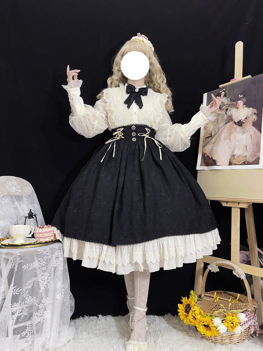 Lolita Blouses Shirt Apricot Long-sleeved Velvet Stand-up Collar Leg of Lamb Inner