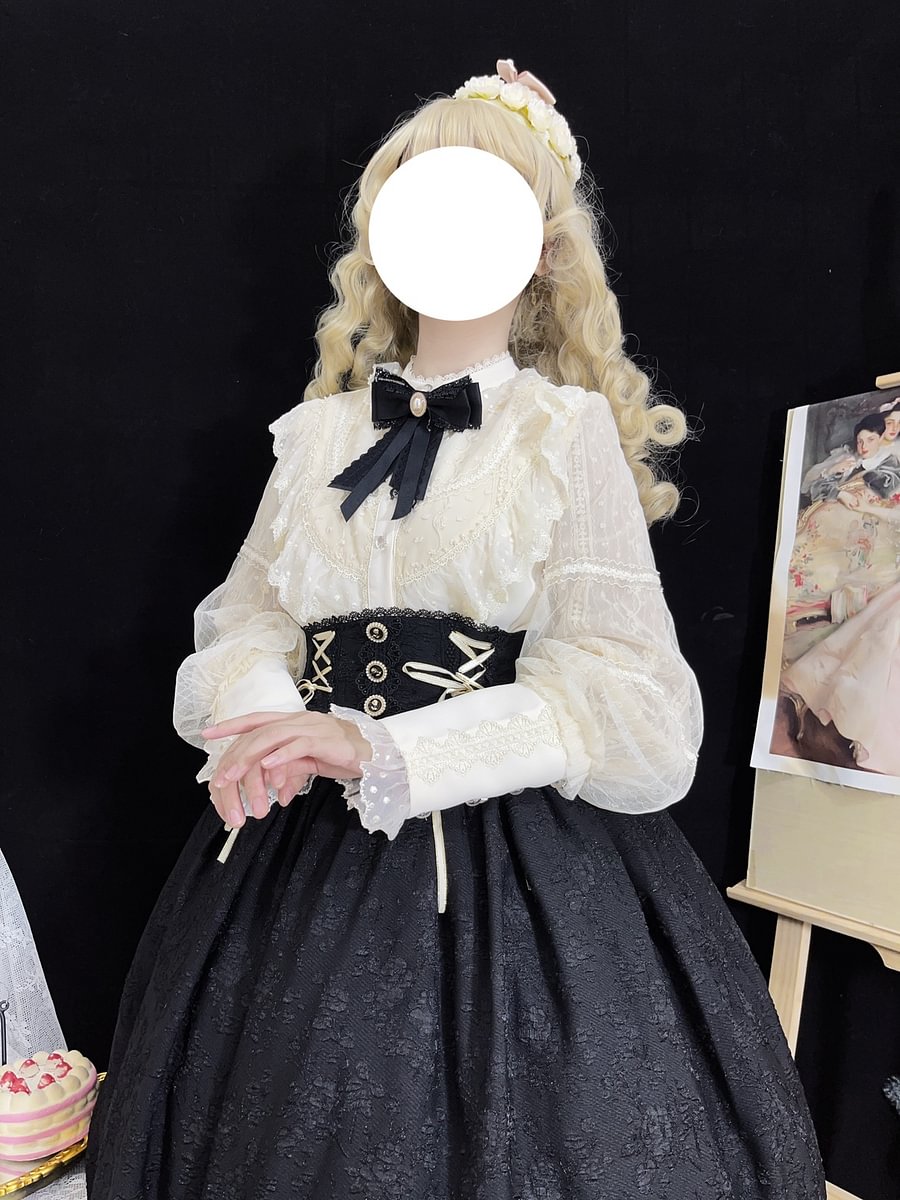 Lolita Blouses Shirt Apricot Long-sleeved Velvet Stand-up Collar Leg of Lamb Inner