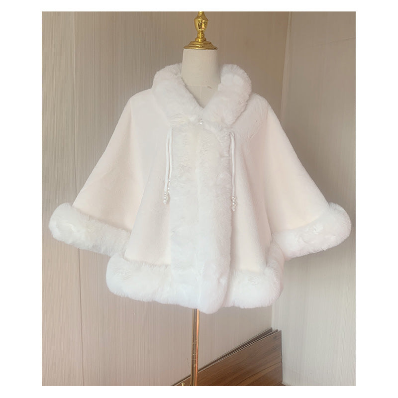 Lolita Fur Collar Cape Shawl Winter Plush Thickened Warm Chinese Woolen Coat Outer Cover