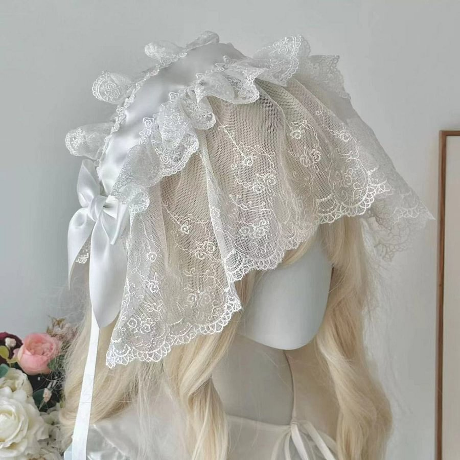 Lolita Hair Accessories Gothic Lace Dark Headband Nun Style Veil for Halloween
