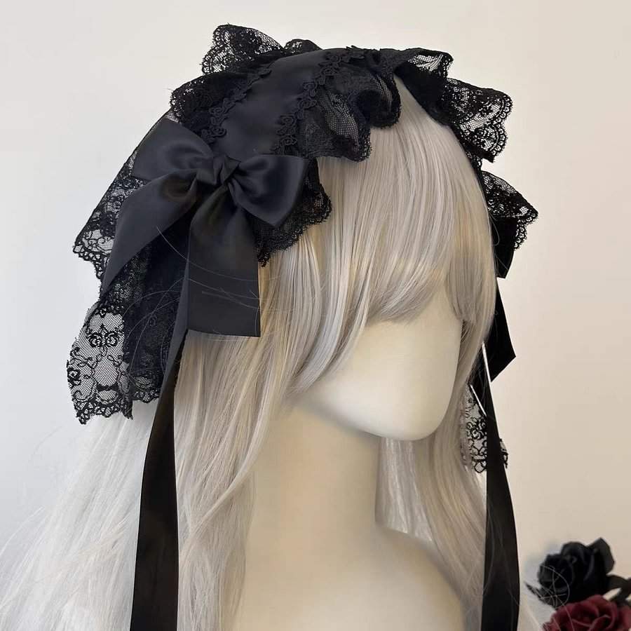 Lolita Hair Accessories Gothic Lace Dark Headband Nun Style Veil for Halloween
