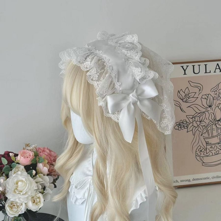 Lolita Hair Accessories Gothic Lace Dark Headband Nun Style Veil for Halloween