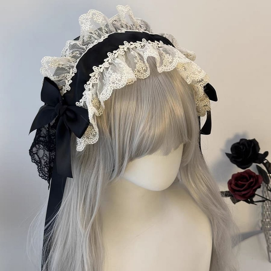 Lolita Hair Accessories Gothic Lace Dark Headband Nun Style Veil for Halloween