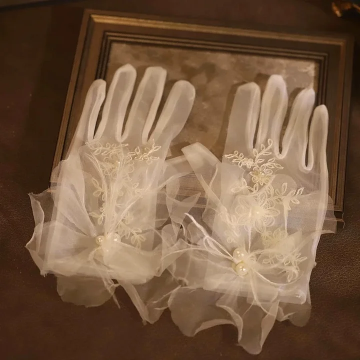 Lolita Hand Accessories Fairy White Feather Lace Gloves Bride Dreamy for Wedding Accessories