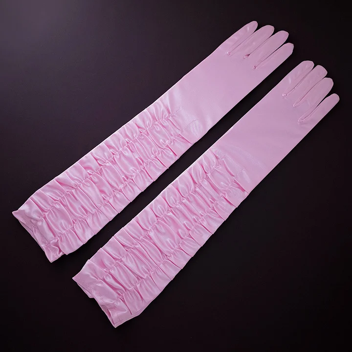 Lolita Hand Accessories Satin Long Gloves Elegant Wrinkle Bridal Wedding Multicolor