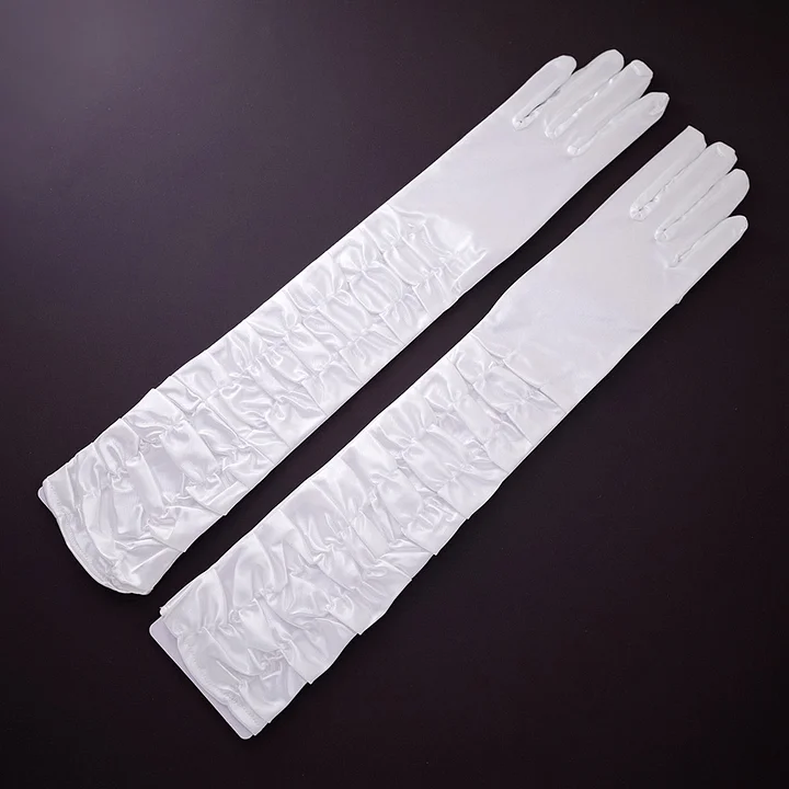 Lolita Hand Accessories Satin Long Gloves Elegant Wrinkle Bridal Wedding Multicolor