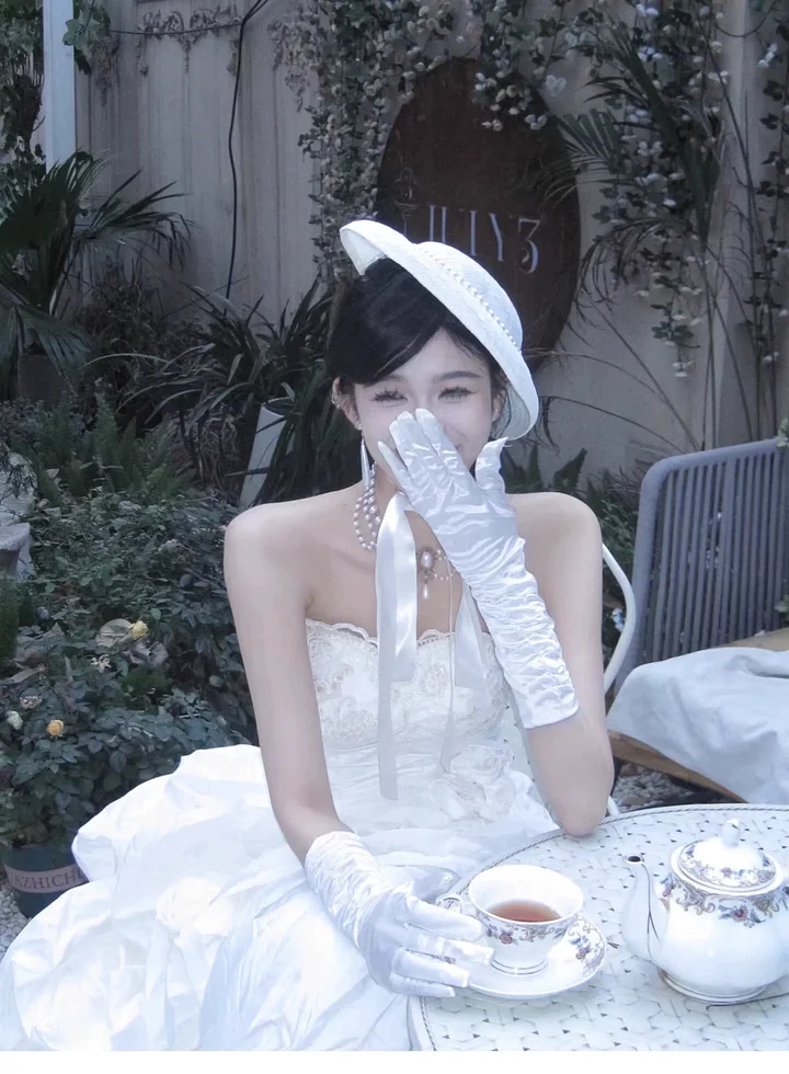 Lolita Hand Accessories Satin Long Gloves Elegant Wrinkle Bridal Wedding Multicolor