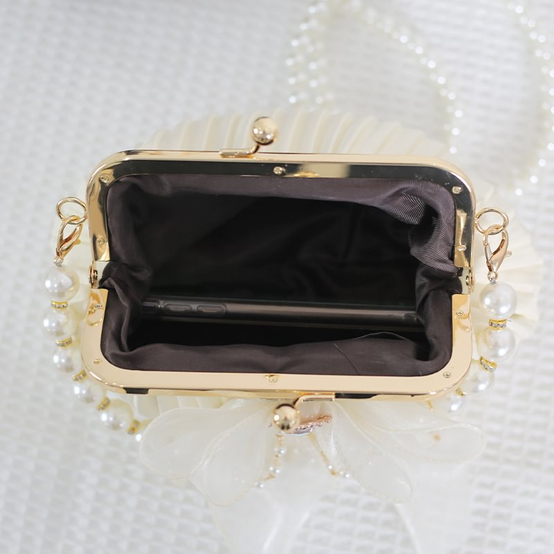 Lolita Handbag Black and White Lace Handmade Pearl Bow Shell Bag Crossbody Vintage Bag