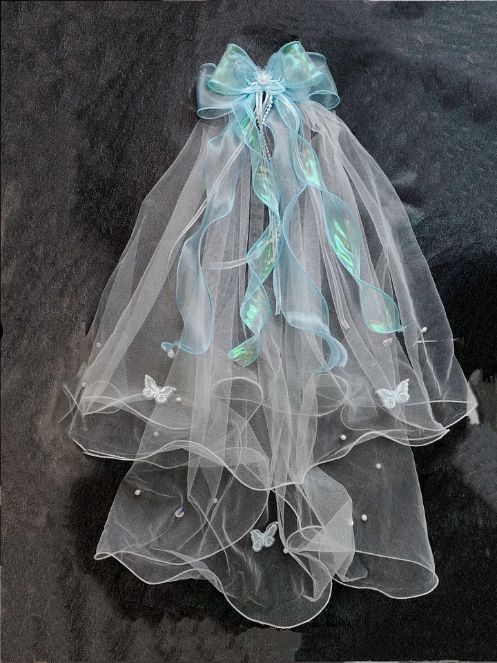 Lolita Handmade Flower Wedding Veil Super Fairy Bride Wedding Dress Bow Headdress
