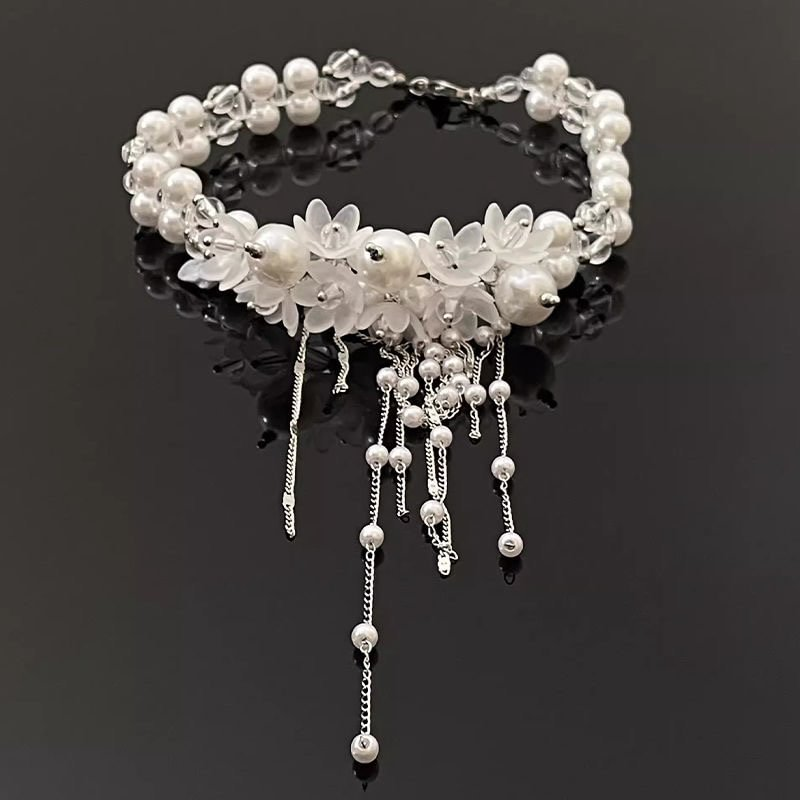 Lolita Necklace Accessories  Baroque White Floral Pearl Choker Lolita Elegant for Wedding