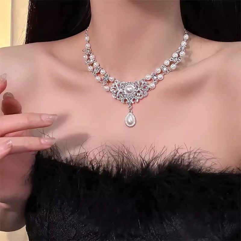 Lolita Necklace Accessories  Baroque White Floral Pearl Choker Lolita Elegant for Wedding