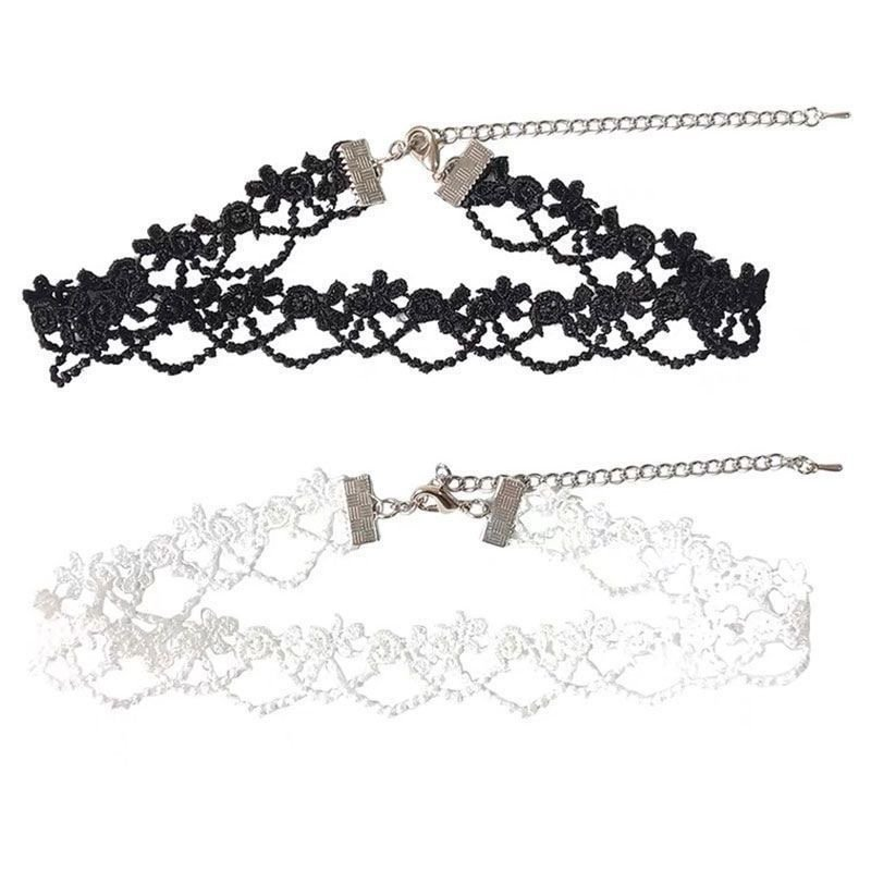 Lolita Necklace Accessories Black White Lace with Lace Gothic Choker