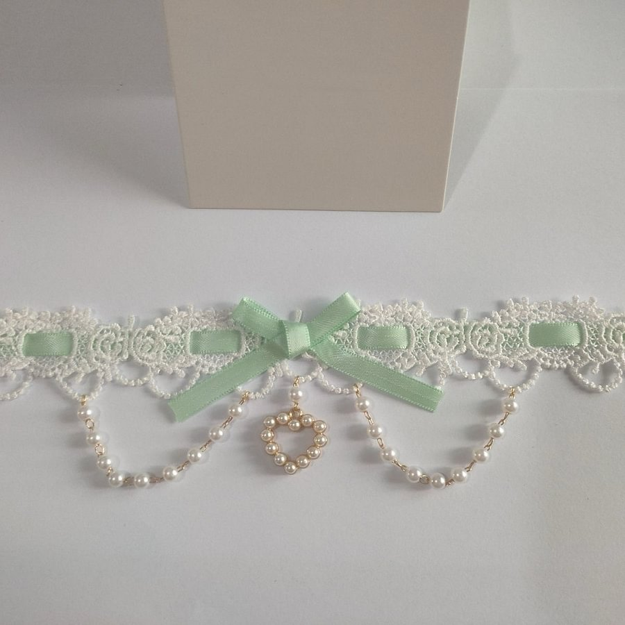 Lolita Necklace Sweet Pink with Lace Pearl Bow Choker Macaron Colors