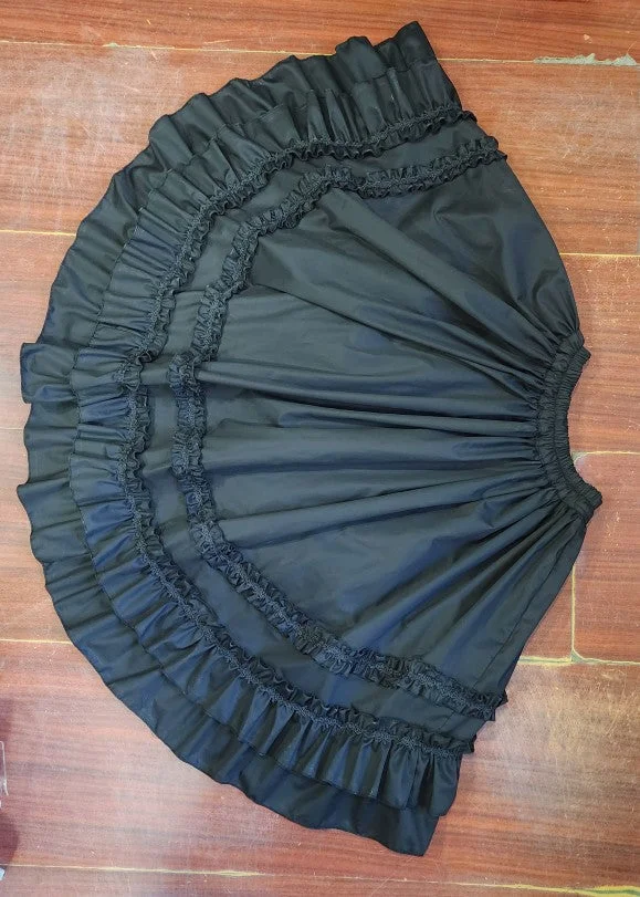 Lolita Petticoat Cotton Embroidered Skirt Rose Ruffle Hem White Black