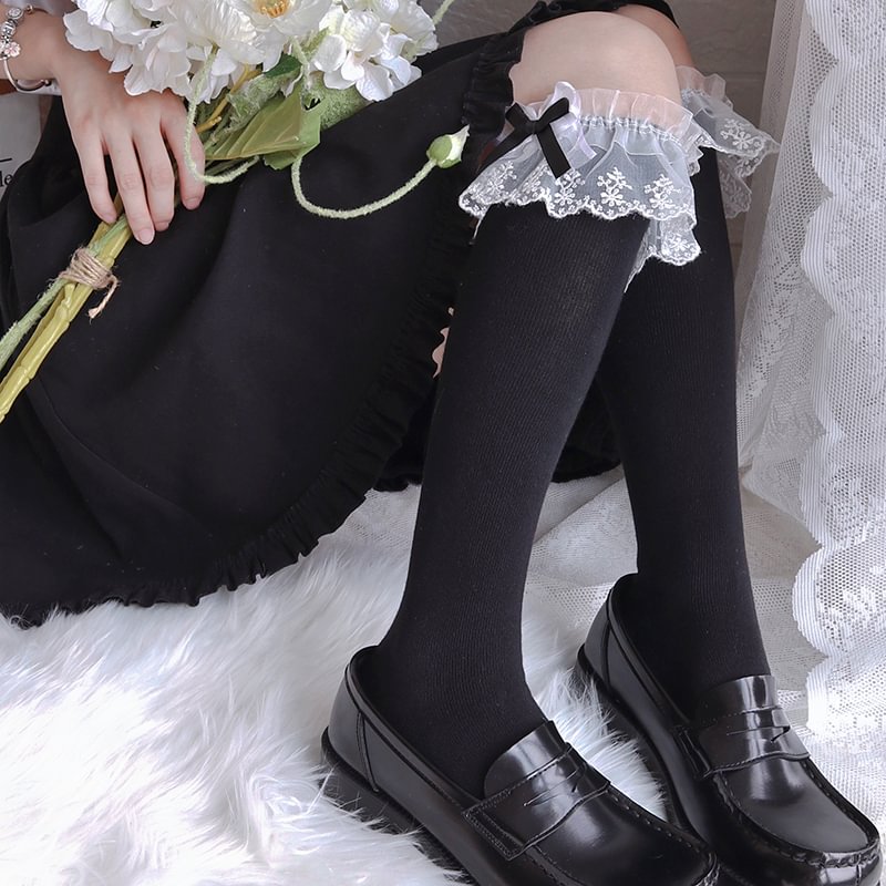 Lolita Stockings Bow Tube White Lace Calf Japanese Spring and Autumn Lolita Accessories