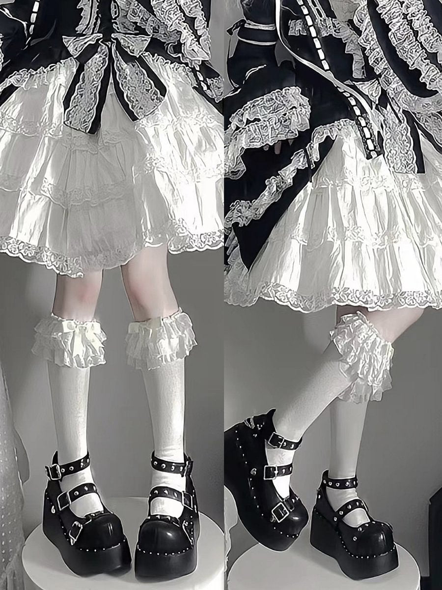 Lolita Stockings Bow Tube White Lace Calf Japanese Spring and Autumn Lolita Accessories