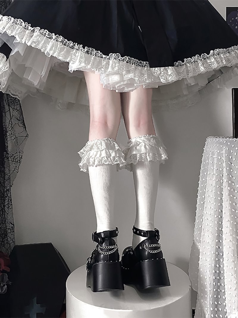 Lolita Stockings Bow Tube White Lace Calf Japanese Spring and Autumn Lolita Accessories