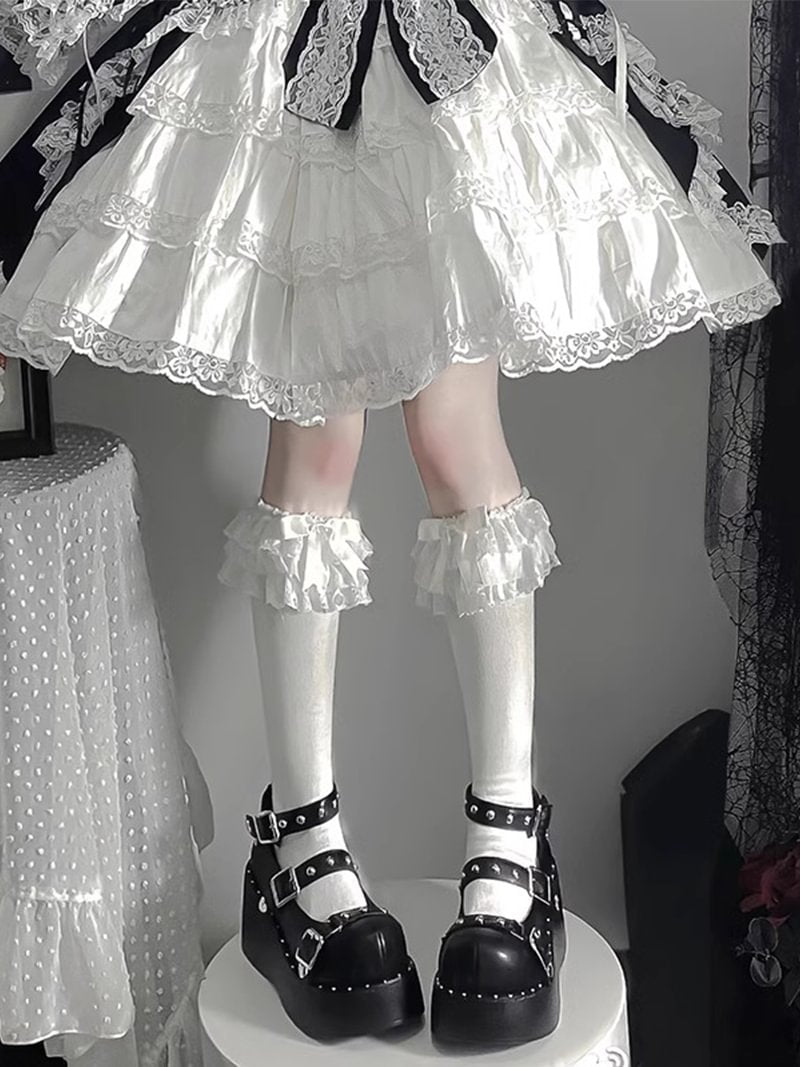 Lolita Stockings Bow Tube White Lace Calf Japanese Spring and Autumn Lolita Accessories