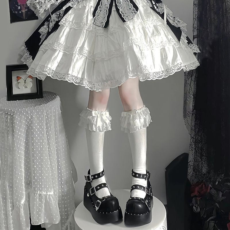 Lolita Stockings Bow Tube White Lace Calf Japanese Spring and Autumn Lolita Accessories