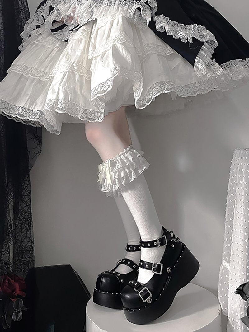 Lolita Stockings Bow Tube White Lace Calf Japanese Spring and Autumn Lolita Accessories