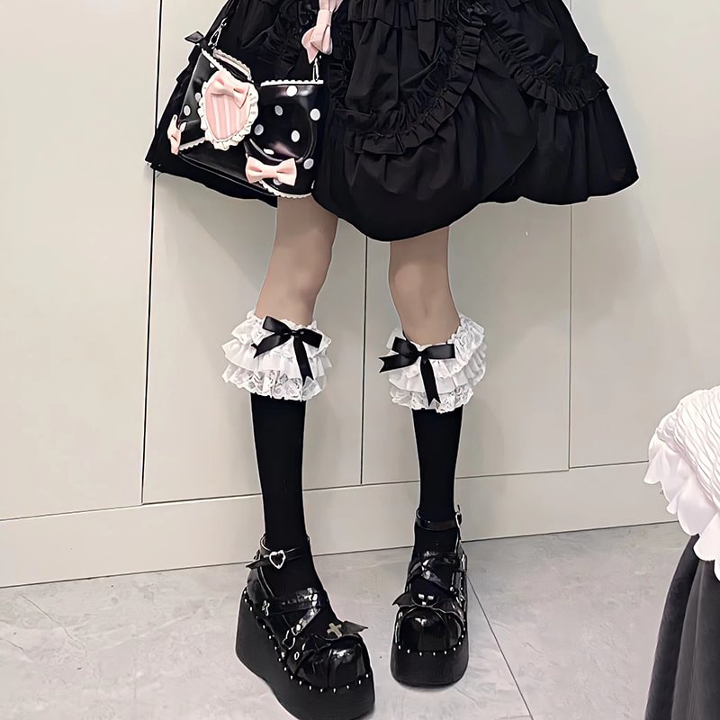 Lolita Stockings Bow Tube White Lace Calf Japanese Spring and Autumn Lolita Accessories