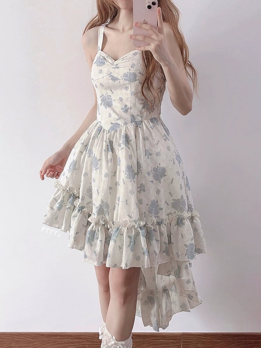Lolita Twilight Rose Sweet Lolita Dress Sweater and Floral Print JSK Pink Blue Flower