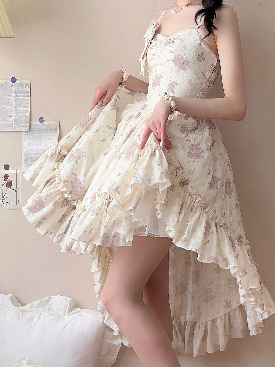 Lolita Twilight Rose Sweet Lolita Dress Sweater and Floral Print JSK Pink Blue Flower