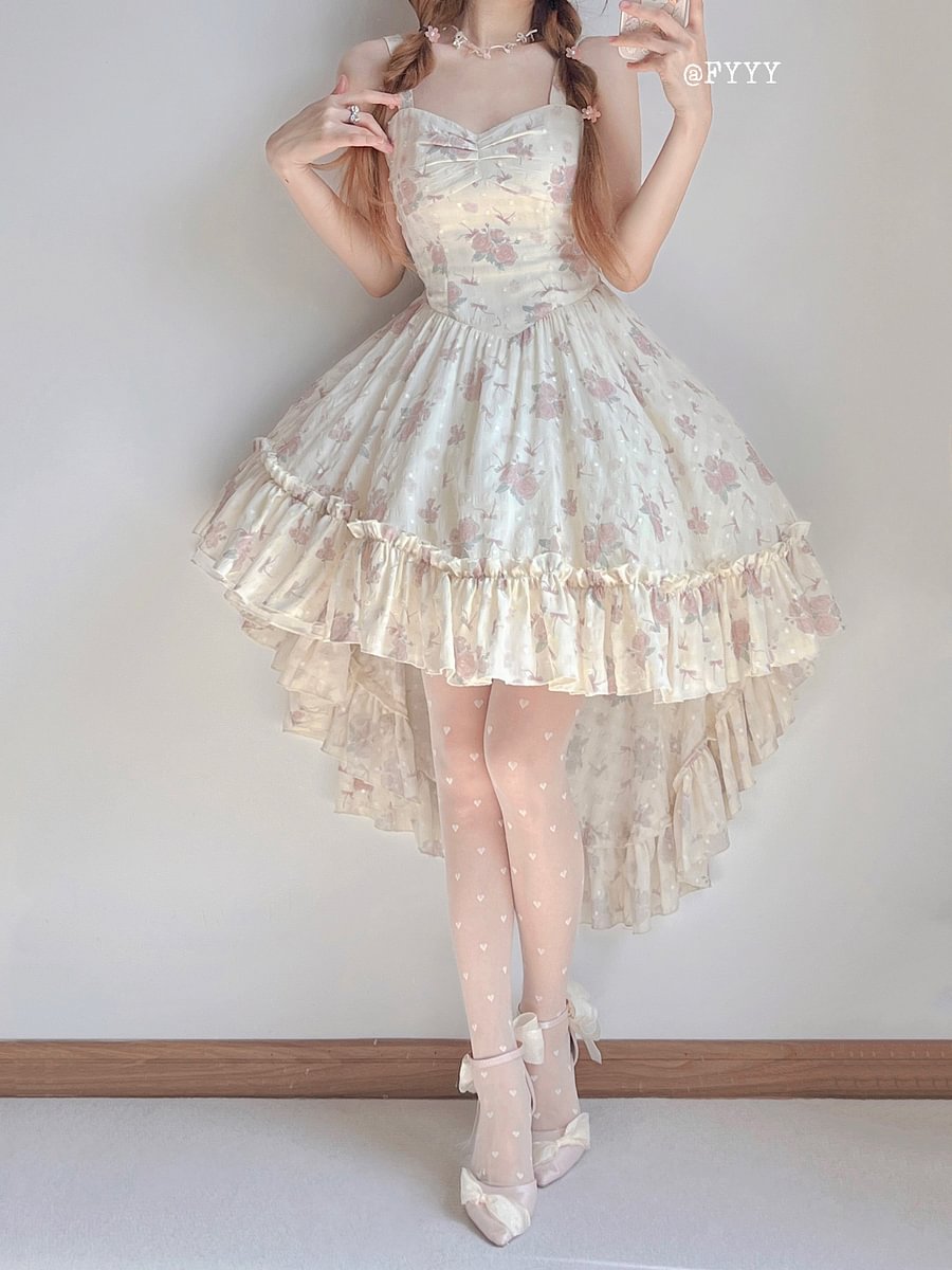 Lolita Twilight Rose Sweet Lolita Dress Sweater and Floral Print JSK Pink Blue Flower