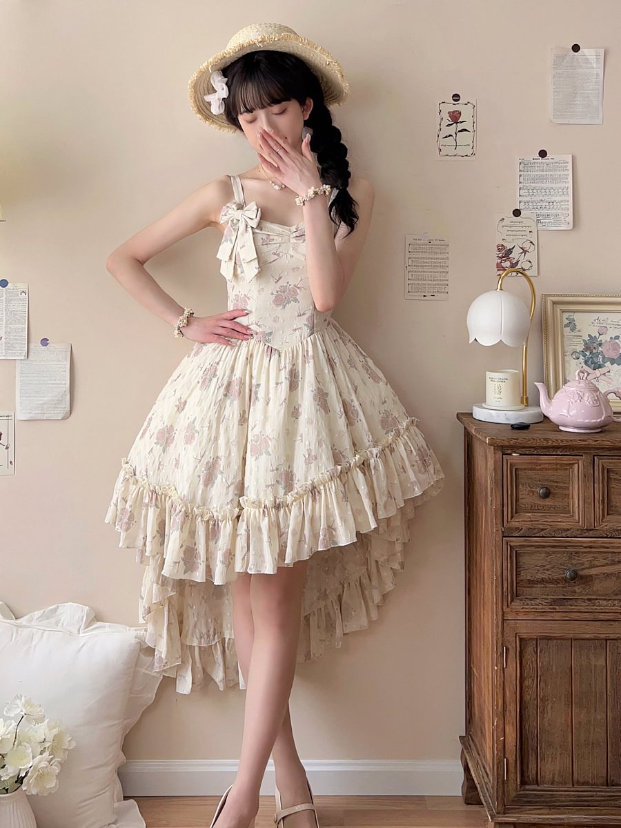 Lolita Twilight Rose Sweet Lolita Dress Sweater and Floral Print JSK Pink Blue Flower