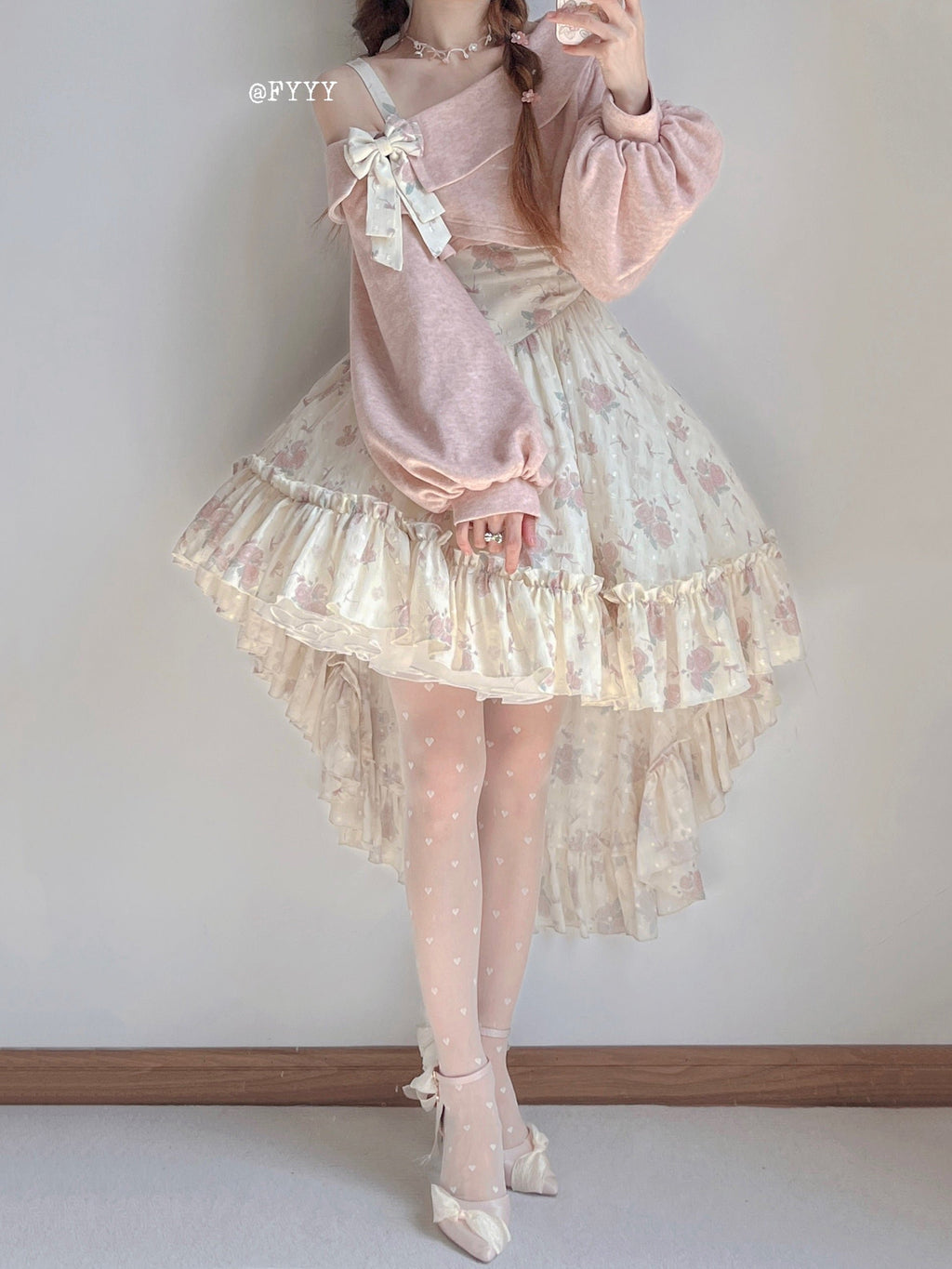 Lolita Twilight Rose Sweet Lolita Dress Sweater and Floral Print JSK Pink Blue Flower