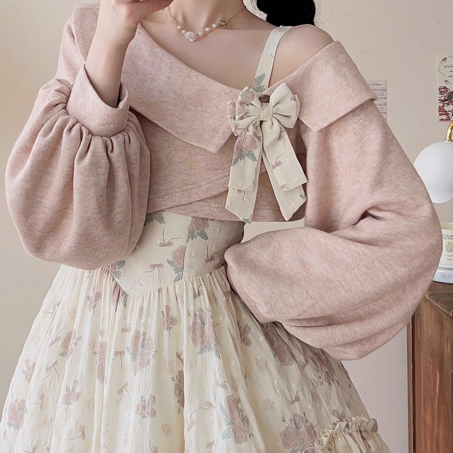 Lolita Twilight Rose Sweet Lolita Dress Sweater and Floral Print JSK Pink Blue Flower