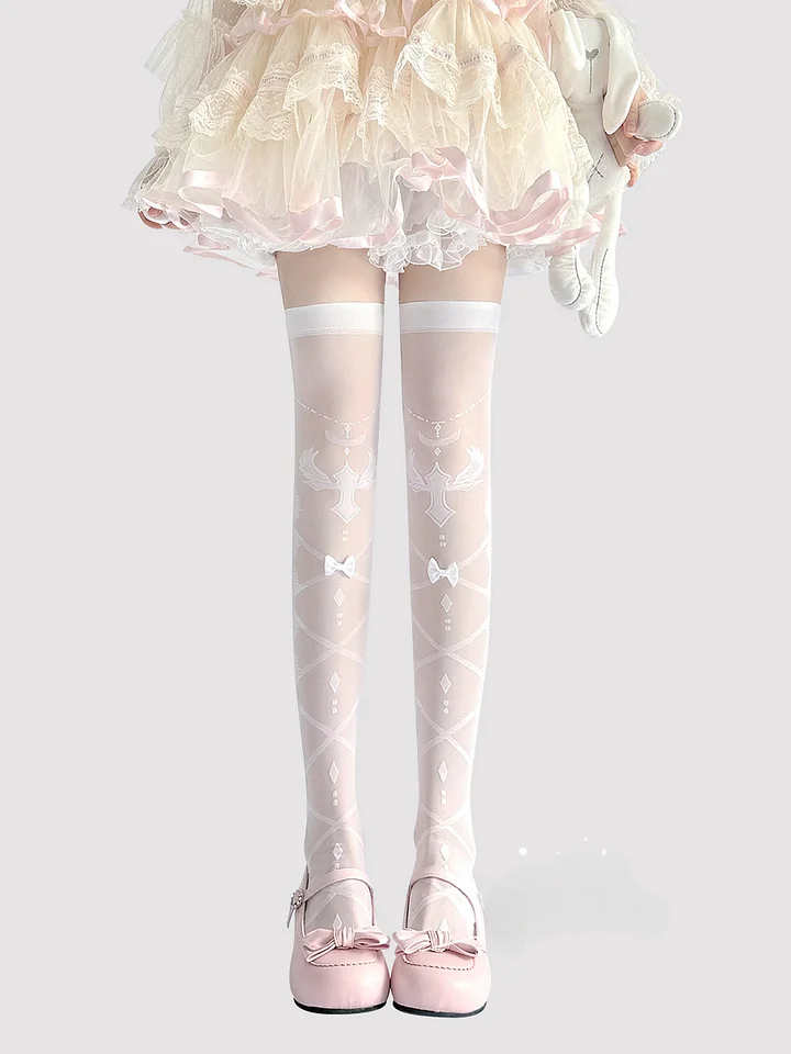 Lolita Stockings White Bow Thin Thighs Cute and Sweet Lolita Accessories
