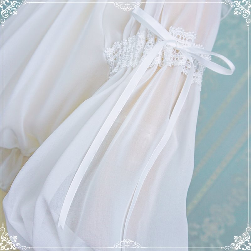 Lolita White Chiffon Sweet Spring and Summer Fungus Edge Shirt Blouse