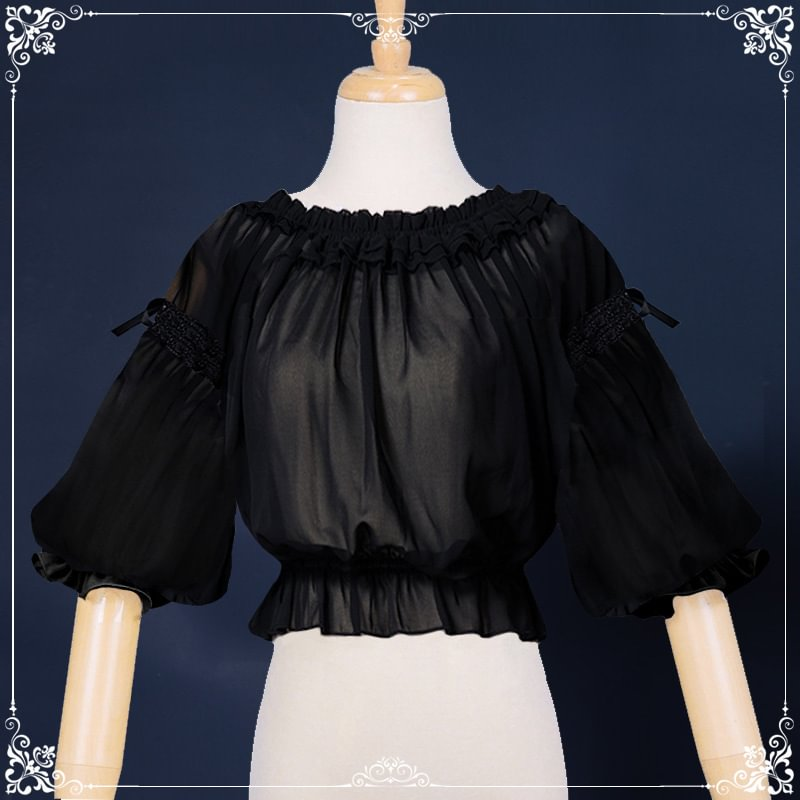 Lolita White Chiffon Sweet Spring and Summer Fungus Edge Shirt Blouse