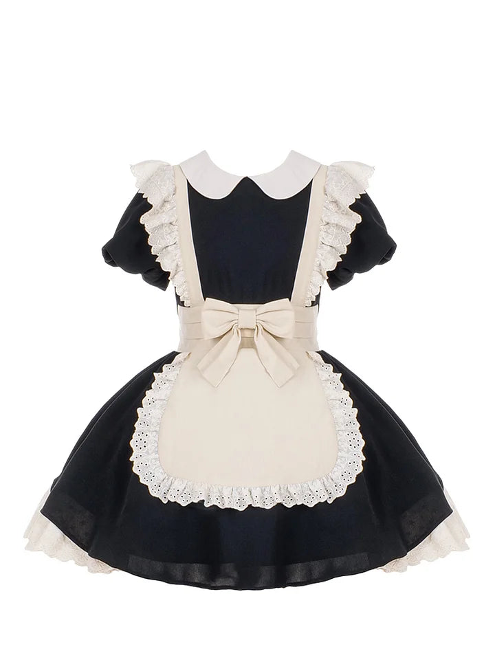 Maid Outfit Ancient Wind Pleated Lace Op Send Bow Lolita Dresses