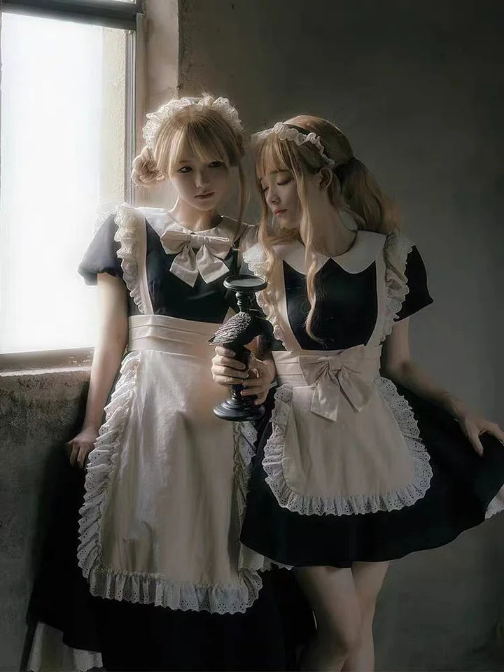Maid Outfit Ancient Wind Pleated Lace Op Send Bow Lolita Dresses