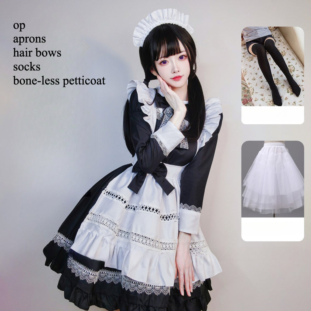 Maid Outfit British Aristocratic  Long-sleeved Gothic Black and White Short Lolita