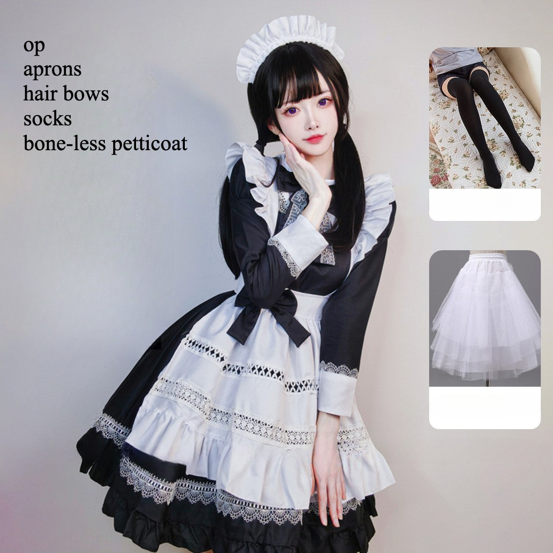 Maid Outfit British Aristocratic  Long-sleeved Gothic Black and White Short Lolita