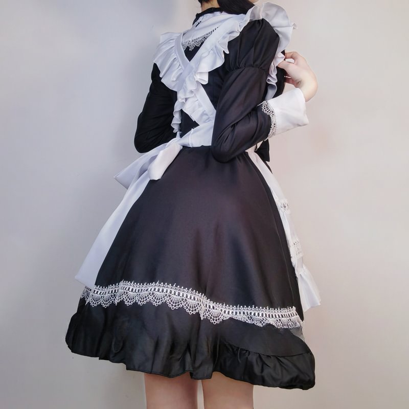 Maid Outfit British Aristocratic  Long-sleeved Gothic Black and White Short Lolita