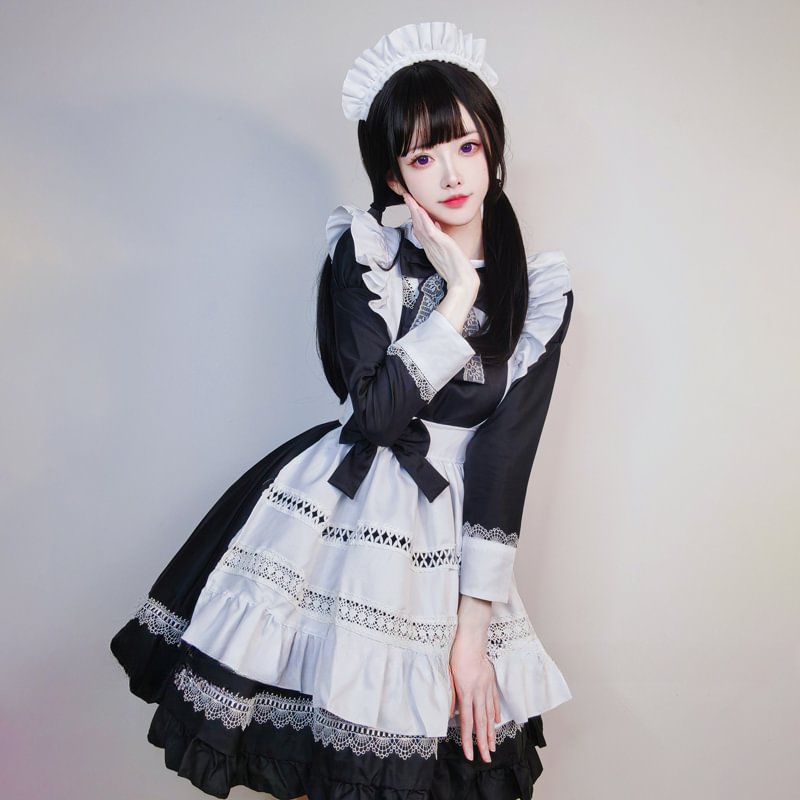 Maid Outfit British Aristocratic  Long-sleeved Gothic Black and White Short Lolita